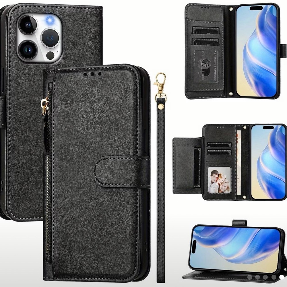 Black Leather Wallet Phone Case - iPhone 14